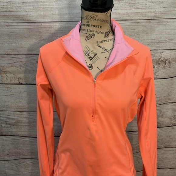 Athleta Whittier Peak Half Zip Jacket Coral Volt Pockets Cuffs Thumbholes Medium - Picture 3 of 11